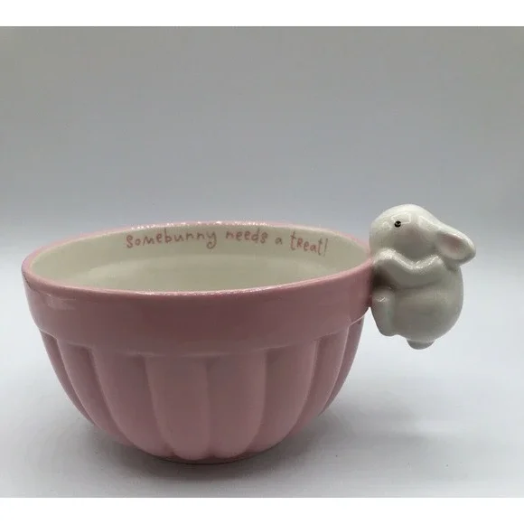 Hallmark Ceramic Easter Bunny Candy Dish-Pink Somebunny Needs a Treat! Bowl EUC - Picture 1 of 5